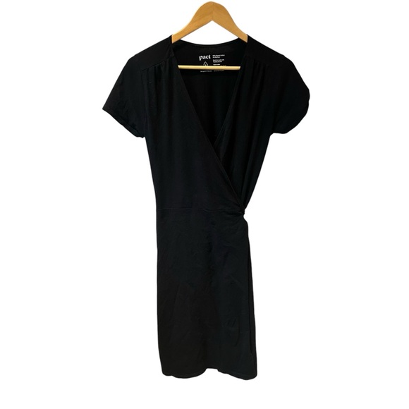 Pact Short Sleeve Wrap Dress Organic Cotton Black‎ Size Small - Picture 1 of 4